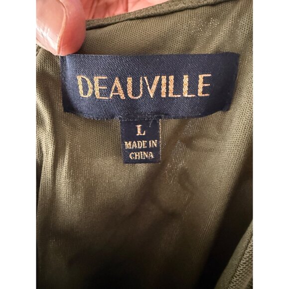 Deauville Maternity Floral Embroidered Midi Dress L Green Orange Lace Hem Short - Picture 7 of 7